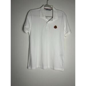 Moncler Logo Embroidered Polo Shirt Leather Logo Designer White Men's Size Small